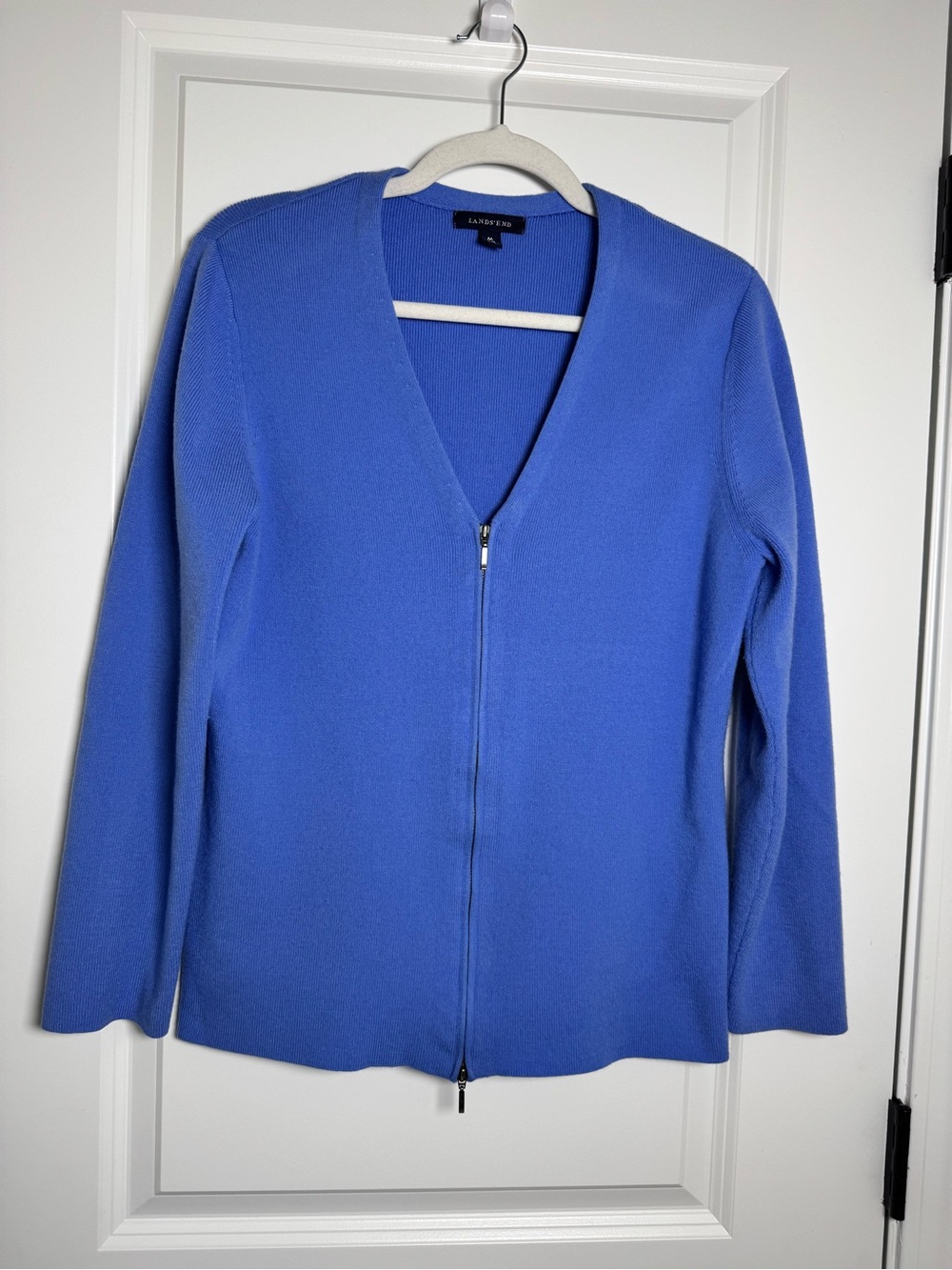 Lands' End Royal Blue Zip-Front V-Neck Sweater